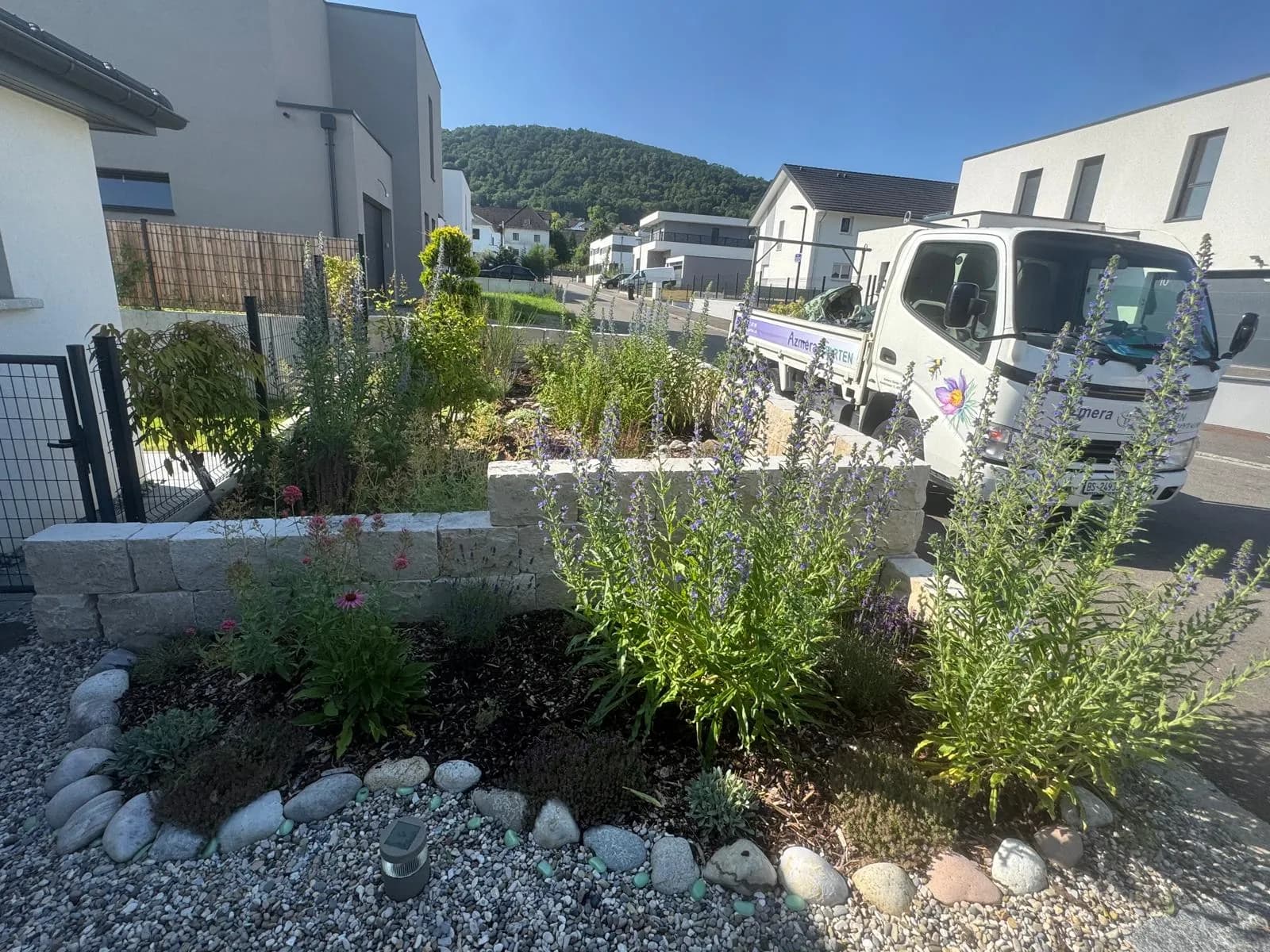 Vorgarten mit Natursteinmauer